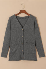 Gray Heather Knit Pocketed Button Front Cardigan Sweaters & Cardigans JT's Designer Fashion