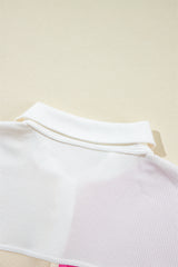 Rose Red Colorblock Ribbed Collared Oversized Sweatshirt Sweatshirts & Hoodies JT's Designer Fashion
