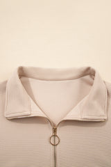 Parchment Textured Half Zip Kangaroo Pocket Top Drawstring Shorts Set Short Sets JT's Designer Fashion