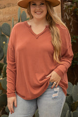 Gold Flame Exposed Seam V Neck Long Sleeve Plus Size Top Plus Size JT's Designer Fashion