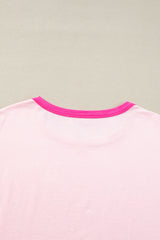Pink Colorblock Patchwork Long Sleeve Loose Top Long Sleeve Tops JT's Designer Fashion