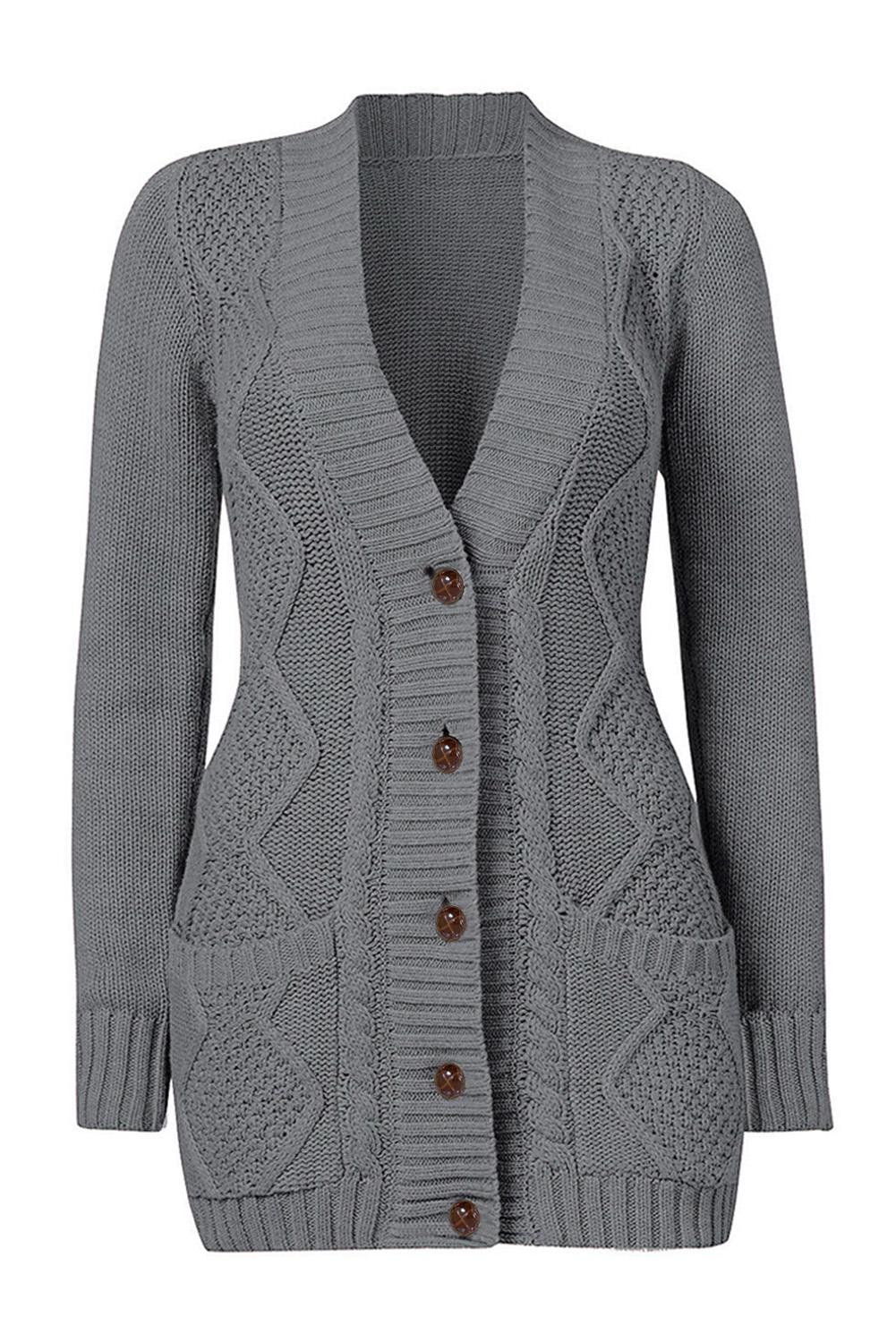 Dark Gray Front Pocket and Buttons Closure Cardigan Sweaters & Cardigans JT's Designer Fashion