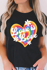 Black Love is Love Rainbow Heart Graphic Crewneck Tee Graphic Tees JT's Designer Fashion