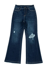 Real Teal High Rise Ripped Bell Bottom Jeans Jeans JT's Designer Fashion