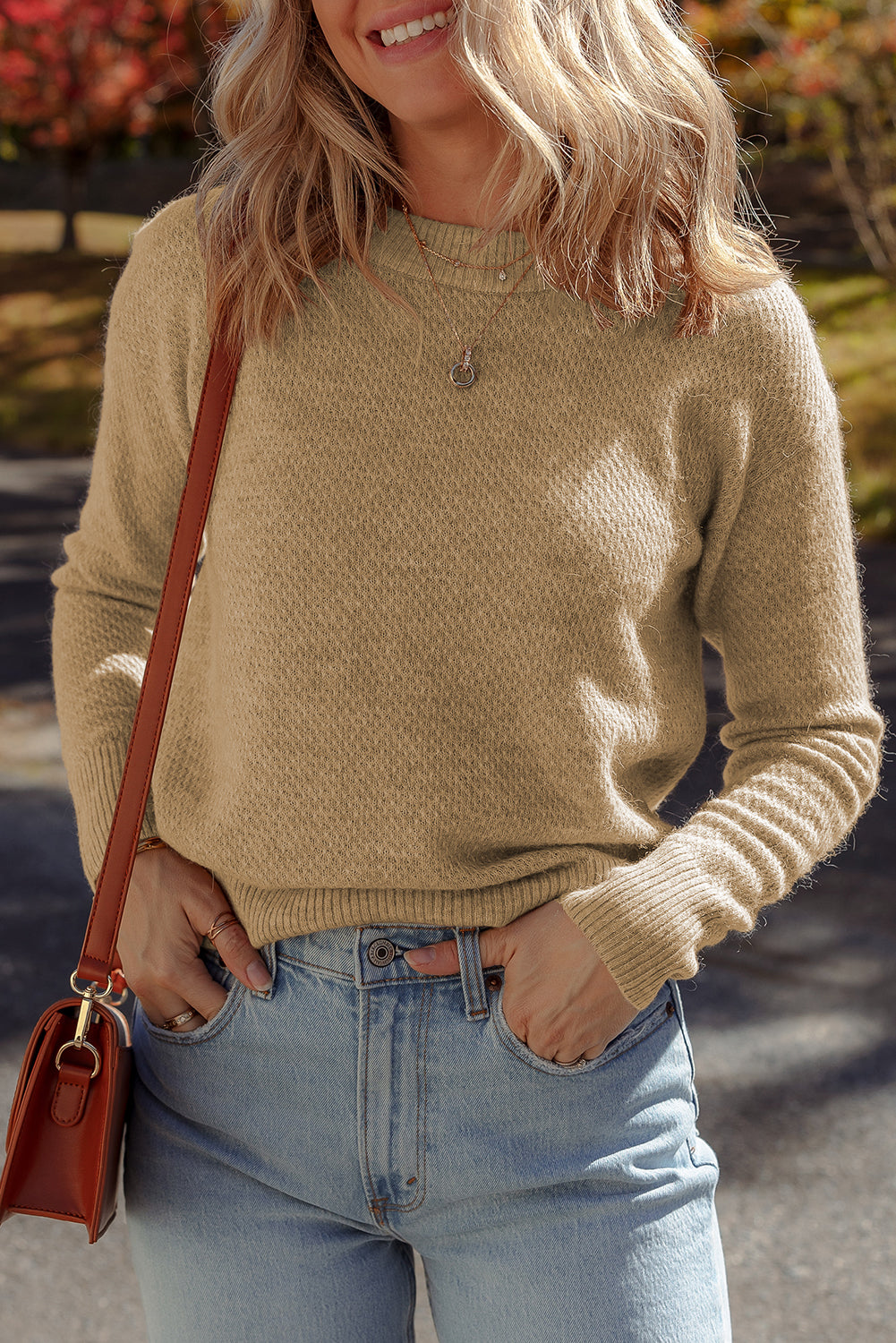 Straw Yellow Brushed Knit Casual Fitted Sweater Sweaters JT's Designer Fashion