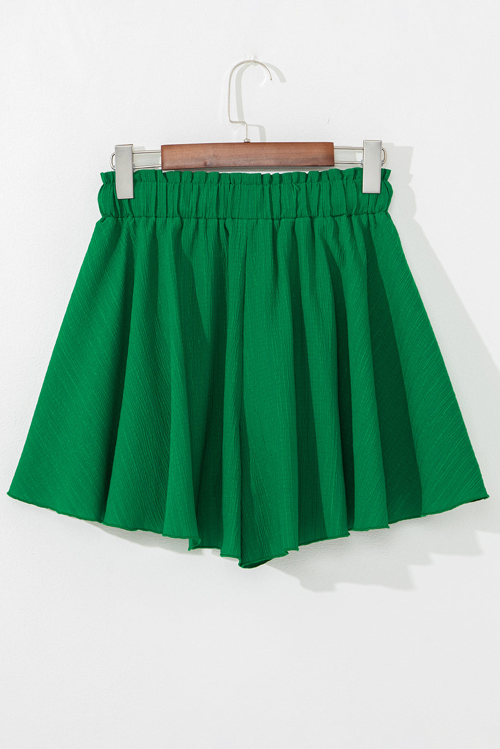 Dark Green Textured Frilled Lace-up High Waist Ruffle Wide Leg Shorts Casual Shorts JT's Designer Fashion