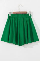 Dark Green Textured Frilled Lace-up High Waist Ruffle Wide Leg Shorts Casual Shorts JT's Designer Fashion