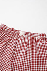 Red Gingham Printed High Waist Shorts Casual Shorts JT's Designer Fashion