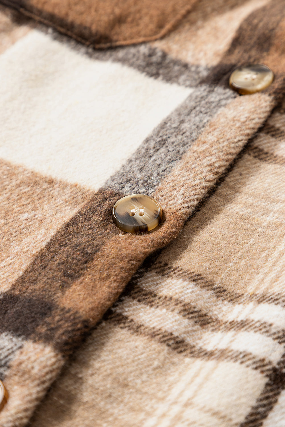 Light French Beige Flannel Plaid Double Flap Pocket Shacket Plaid Shackets JT's Designer Fashion