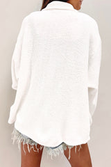 White Solid Color Corduroy Buttoned Long Sleeve Jacket Jackets JT's Designer Fashion