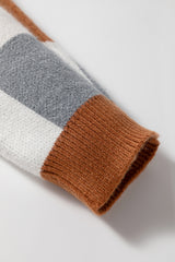 Brown Plus Size Checkered Crewneck Sweater Plus Size Sweaters & Cardigans JT's Designer Fashion