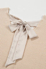 Apricot Lantern Sleeve V Neck Knot Back Sweater Sweaters JT's Designer Fashion