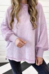 Orchid Petal Mineral Wash Drop Shoulder Pullover Sweatshirt Sweatshirts & Hoodies JT's Designer Fashion