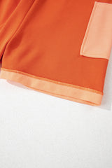 Russet Orange Two-tone Short Sleeve V Neck Patched Pocket Loose Romper Jumpsuits & Rompers JT's Designer Fashion