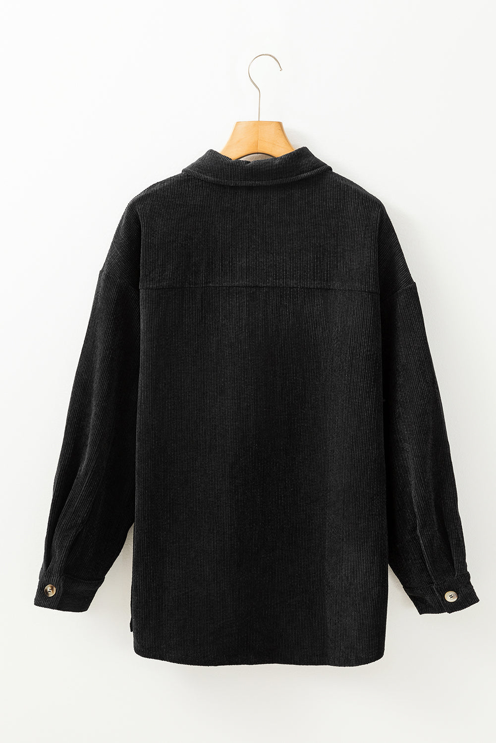 Black Corduroy Flap Pocket Button Up Shacket Jackets JT's Designer Fashion