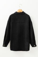 Black Corduroy Flap Pocket Button Up Shacket Jackets JT's Designer Fashion
