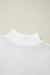 White Contrast Flower Half Zipper Stand Neck Sweater Sweaters JT's Designer Fashion