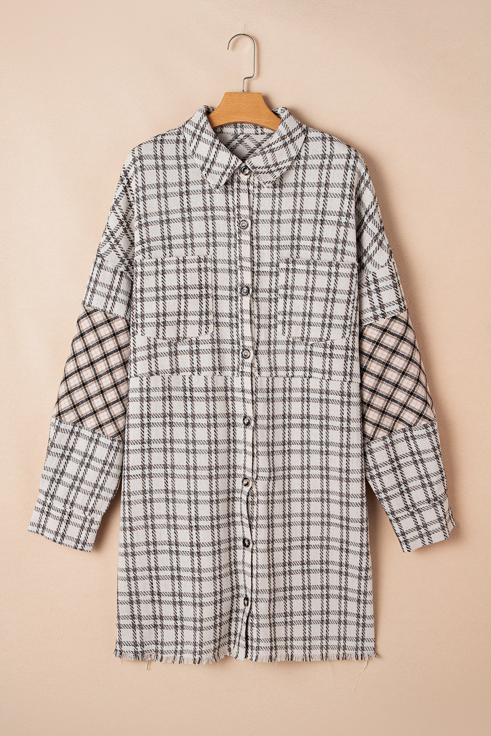White Stripe Plus Size Plaid Buttoned Raw Hem Tunic Shirt Dress Plus Size Midi Dresses JT's Designer Fashion