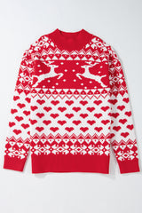 Fiery Red Merry Christmas Reindeer Heart Pattern High Neck Sweater Sweaters JT's Designer Fashion