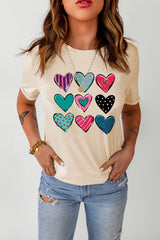Khaki Valentines Multi Pattern Heart Shape Graphic T Shirt Graphic Tees JT's Designer Fashion