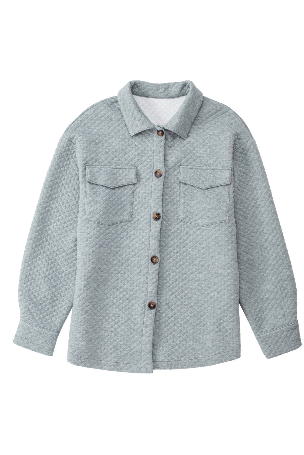 Gray Retro Quilted Flap Pocket Button Shacket Jackets JT's Designer Fashion