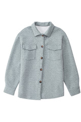 Gray Retro Quilted Flap Pocket Button Shacket Jackets JT's Designer Fashion