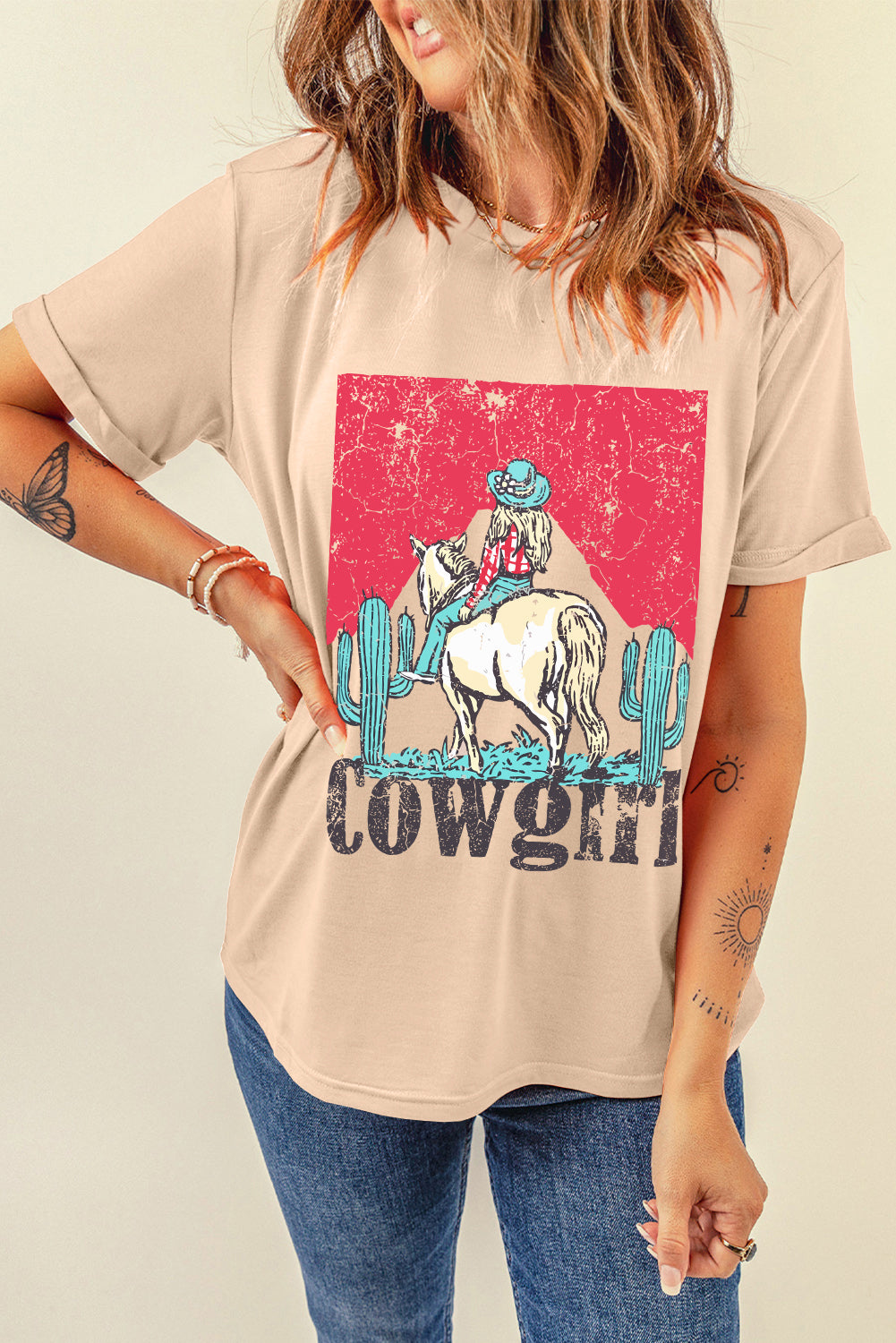 Khaki Cowgirl Rodeo Graphic Western Fashion Tee Graphic Tees JT's Designer Fashion