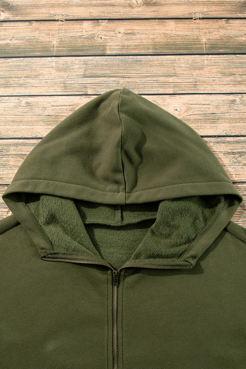 Moss Green Fleece Lined Half Zipper Kangaroo Pockets Loose Hoodie Sweatshirts & Hoodies JT's Designer Fashion