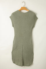 Jungle Green Waffle Texture Curved Hem Side Slit T-shirt Dress T Shirt Dresses JT's Designer Fashion