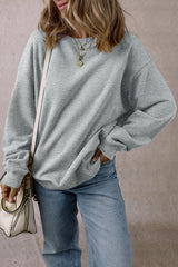 Light Grey Solid Loose Crew Neck Fleece Sweatshirt Sweatshirts & Hoodies JT's Designer Fashion