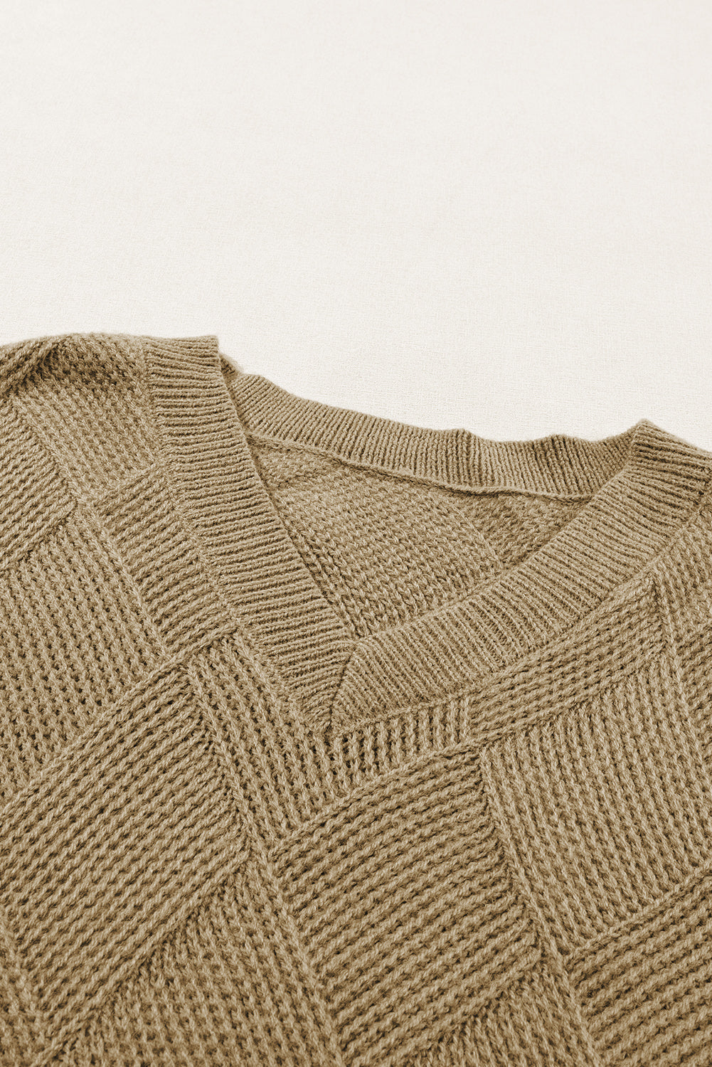 Camel Checkered Textured Batwing Sleeve Sweater Sweaters & Cardigans JT's Designer Fashion