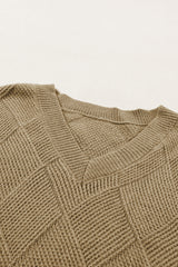 Camel Checkered Textured Batwing Sleeve Sweater Sweaters & Cardigans JT's Designer Fashion