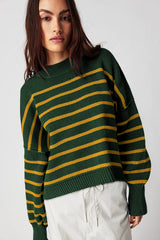 Green Stripe Ribbed Drop Shoulder Baggy Sweater Sweaters JT's Designer Fashion