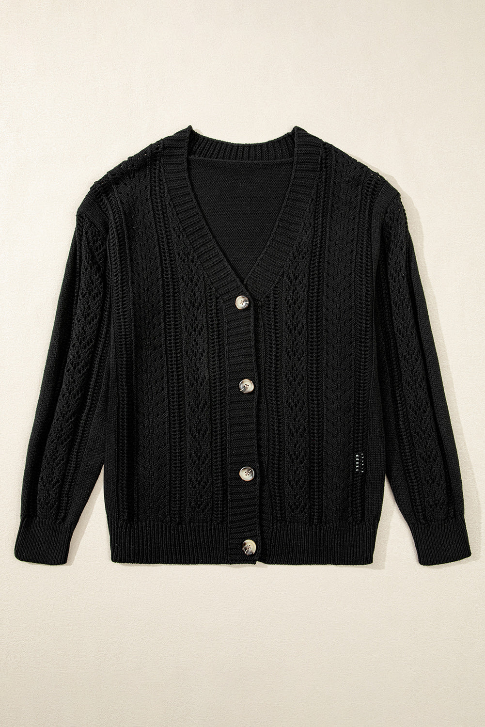 Black Open Knit Drop Shoulder Sweater Cardigan Cardigans JT's Designer Fashion