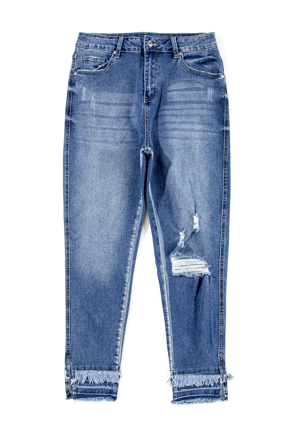 Light Blue Distressed Frayed Ankle Skinny Jeans Jeans JT's Designer Fashion