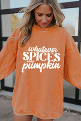 Orange Whatever Spices Your Pumpkin Graphic Corded Pullover Sweatshirt Graphic Sweatshirts JT's Designer Fashion