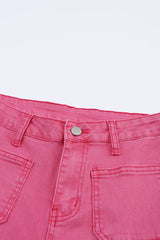 Pink Ankle-length Flare Leg Raw Hem Jeans Jeans JT's Designer Fashion