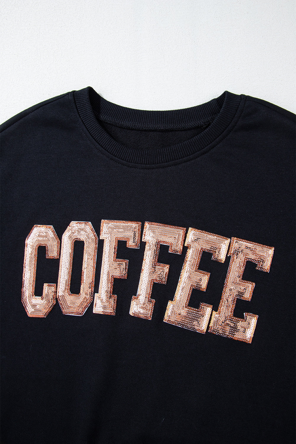 Black Sequined COFFEE Loose Fit Sweatshirt and Shorts Set Short Sets JT's Designer Fashion
