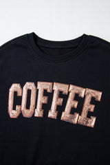 Black Sequined COFFEE Loose Fit Sweatshirt and Shorts Set Short Sets JT's Designer Fashion