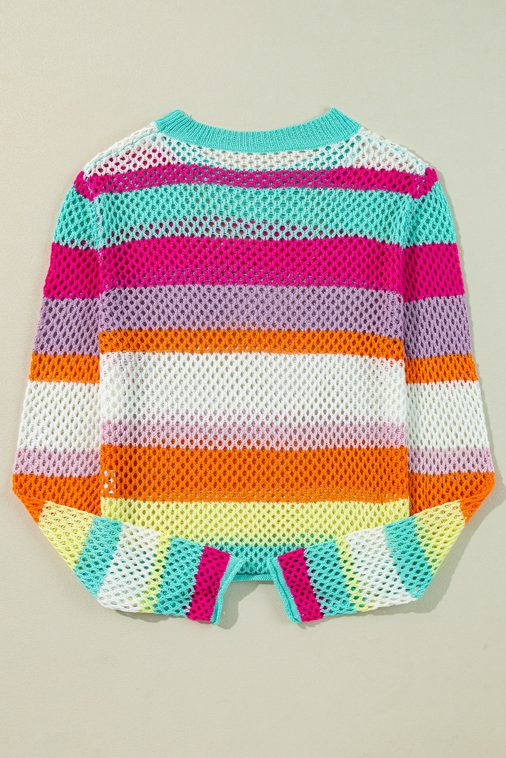 Rose Red Colorblock Patchwork Knit Crochet Eyelet Sweater Sweaters JT's Designer Fashion