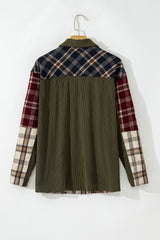Red Mixed Plaid Patchwork Retro Shacket Plaid Shackets JT's Designer Fashion