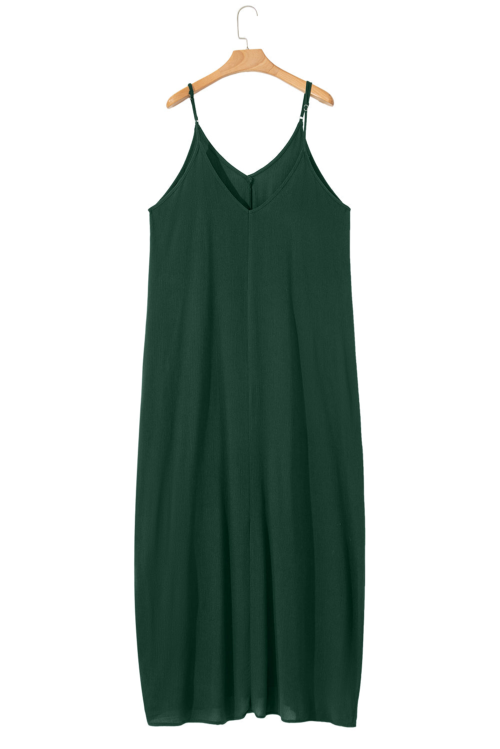 Duffel Green Spaghetti Straps Pocketed Slouchy Long Dress Maxi Dresses JT's Designer Fashion