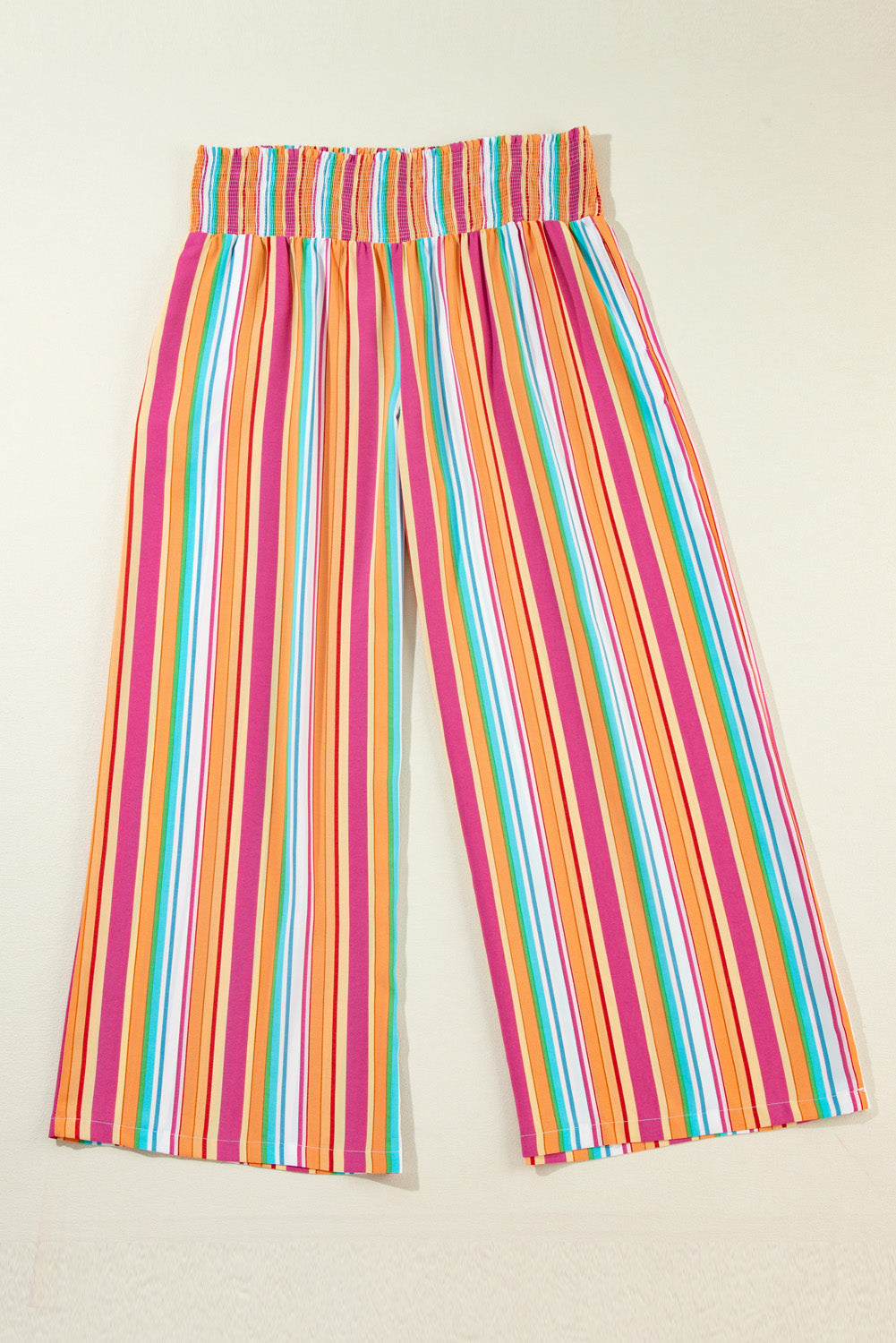 Orange Stripe Plus Size Boho Smocked Waist Loose Pants Plus Size Bottoms JT's Designer Fashion