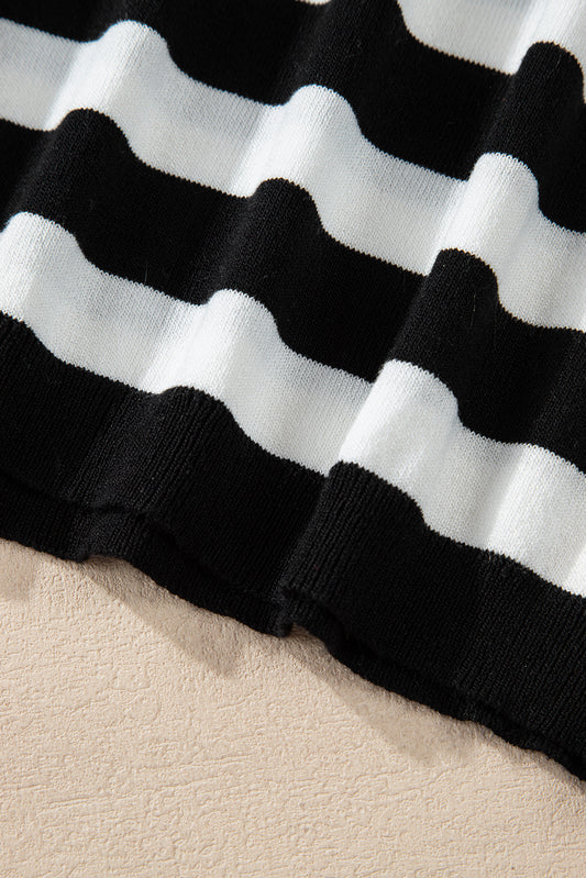 Black Stripe Slim Fit High Neck Knit Sweater Sweaters JT's Designer Fashion