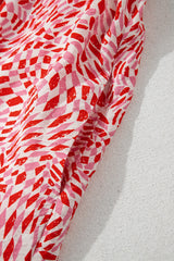 Pink Geometric Print Knot Back Sleeveless Ruffle Hem Dress Midi Dresses JT's Designer Fashion