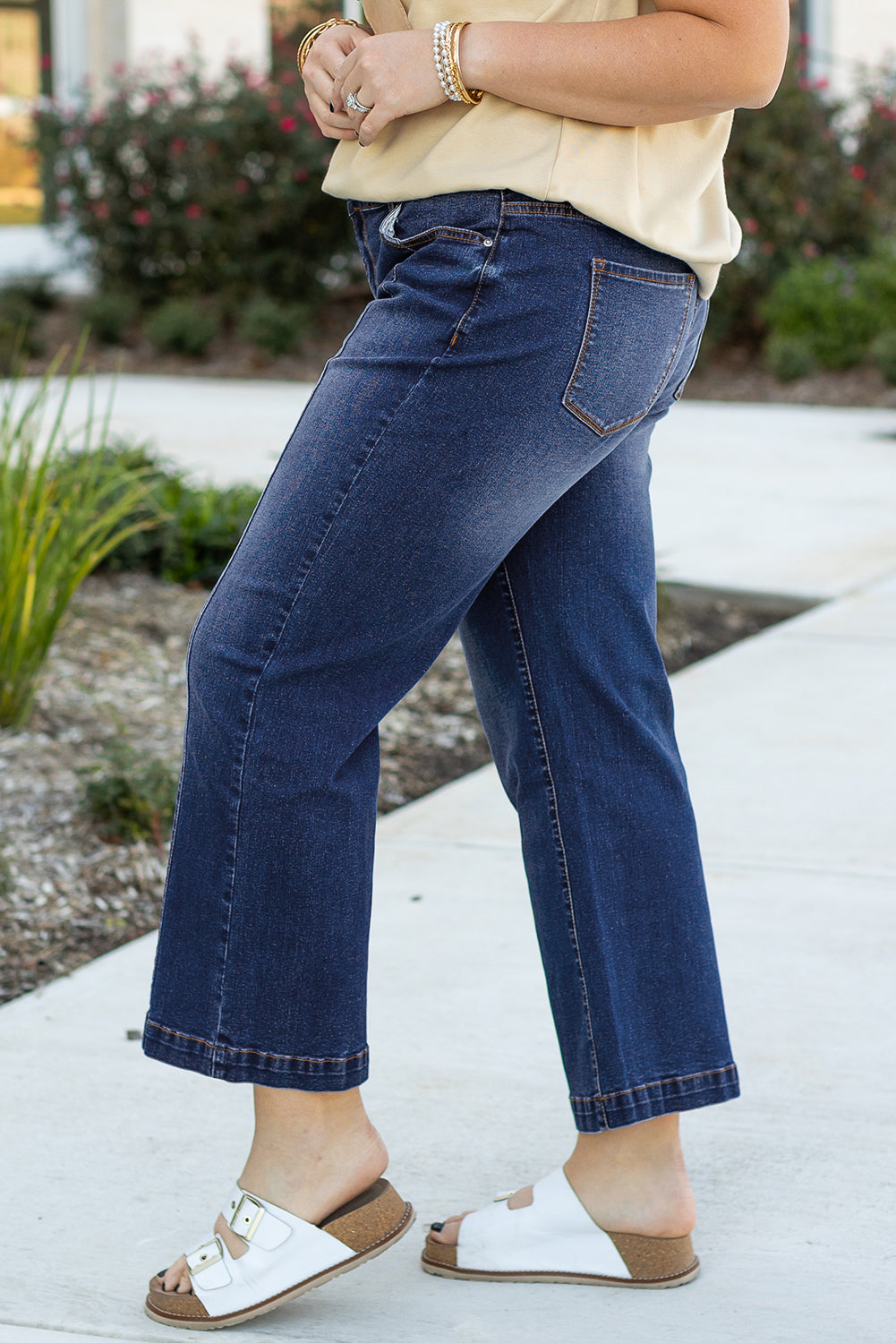 Navy Blue Plus Size Seamed Wide Leg High Waist Jeans Plus Size Bottoms JT's Designer Fashion