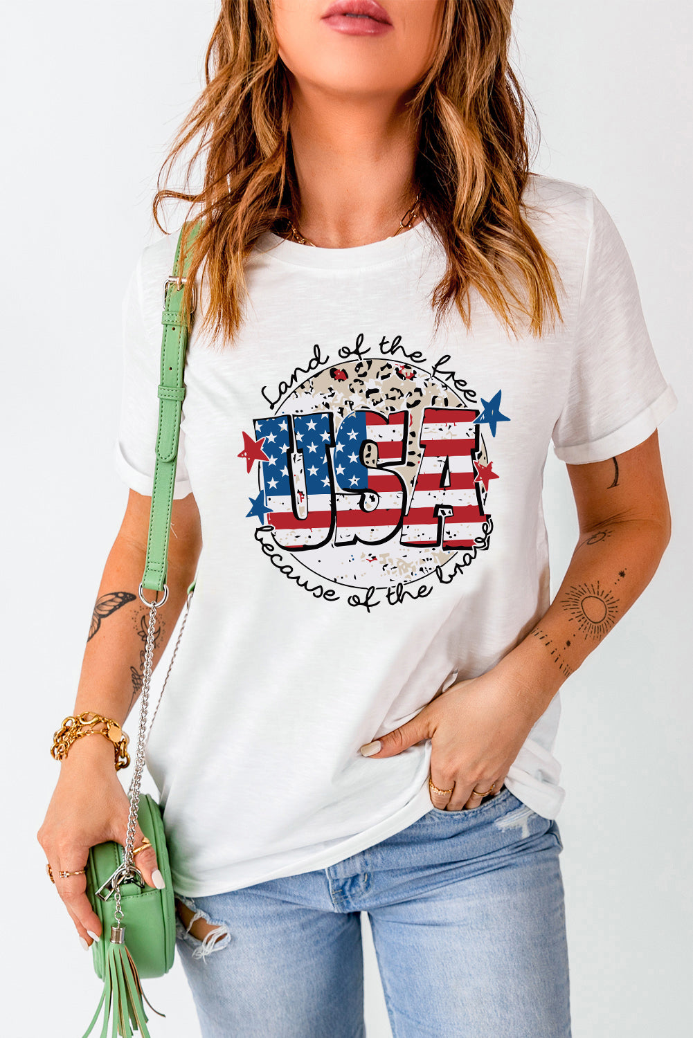 White USA Flag Slogan Graphic T-shirt Graphic Tees JT's Designer Fashion