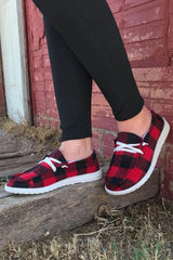 Fiery Red Vintage Plaid Lace Up Flat Shoes Women's Shoes JT's Designer Fashion