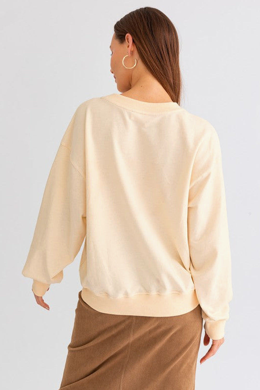 Apricot THANKS Chenille Embroidered Drop Shoulder Graphic Sweatshirt Sweatshirts & Hoodies JT's Designer Fashion