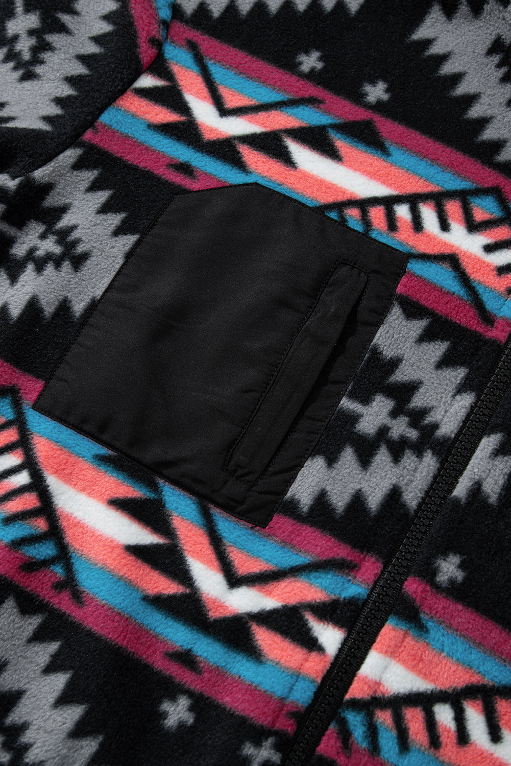 Black Aztec Printed Zip Up Collar Jacket Jackets JT's Designer Fashion